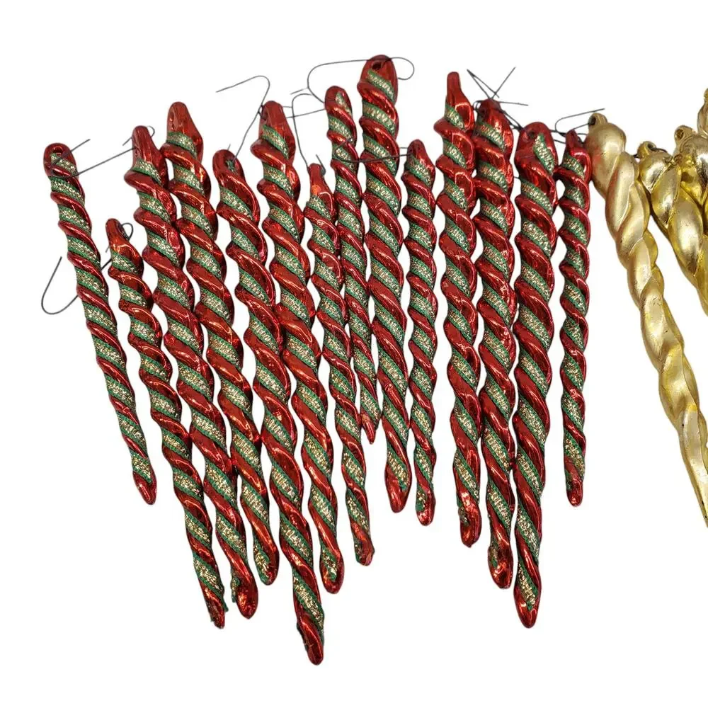 Vintage Spiral Icicle Ornaments 5 Inch Red Gold Tinsel Icicle Christmas Decor